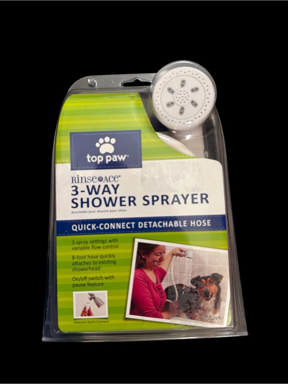 Top Paw Rinse Ace 3 Way Shower Sprayer Dog Grooming Tool 8ft Hose White